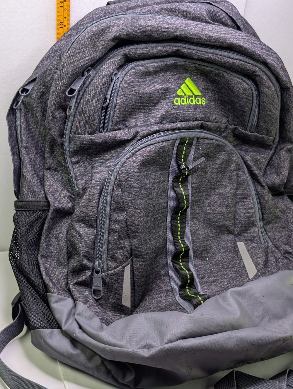 Adidas LoadSpring Backpack Gray Black Neon Green Large Multi Pocket School Bag